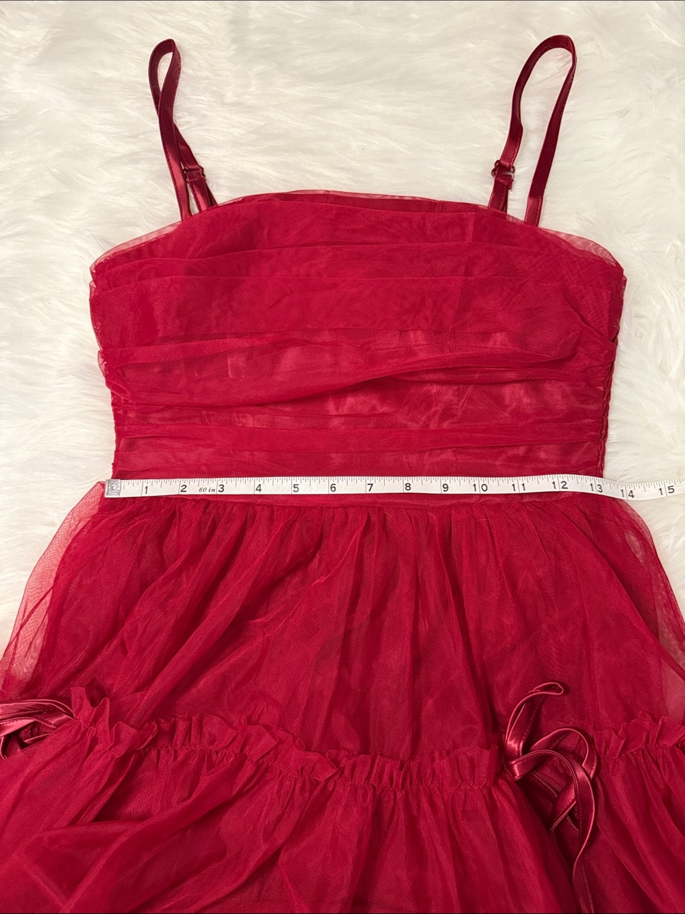 Listicle Red Tulle Size Small Spaghetti Strap Midi Party Holiday Formal Dress - Picture 6 of 8